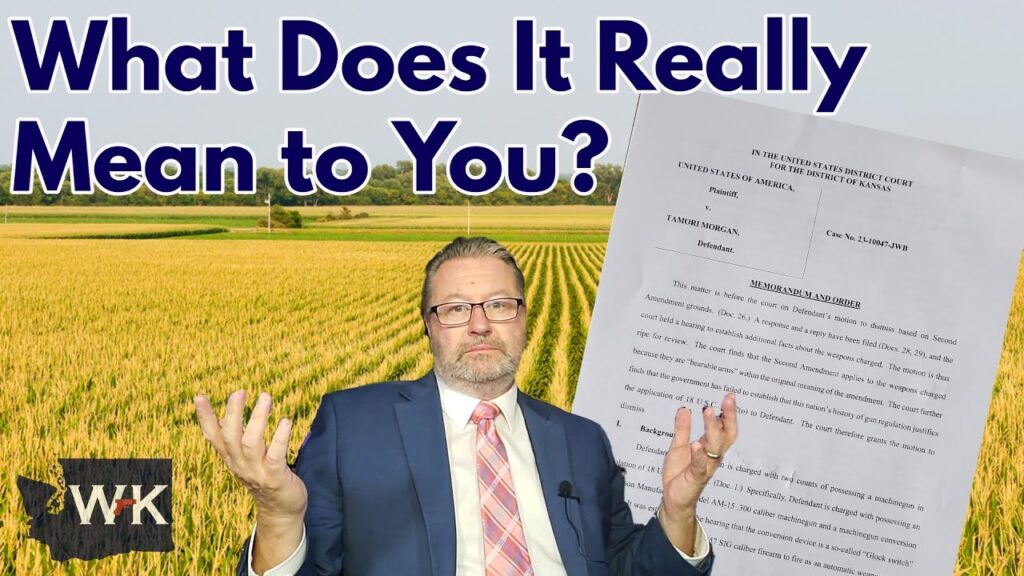 A man in a suit gestures with his hands in front of a vast field. Overlayed text reads, "What Does It Really Mean to You?" To the right is a document with legal headings. A logo with "WK" is in the bottom left corner.
