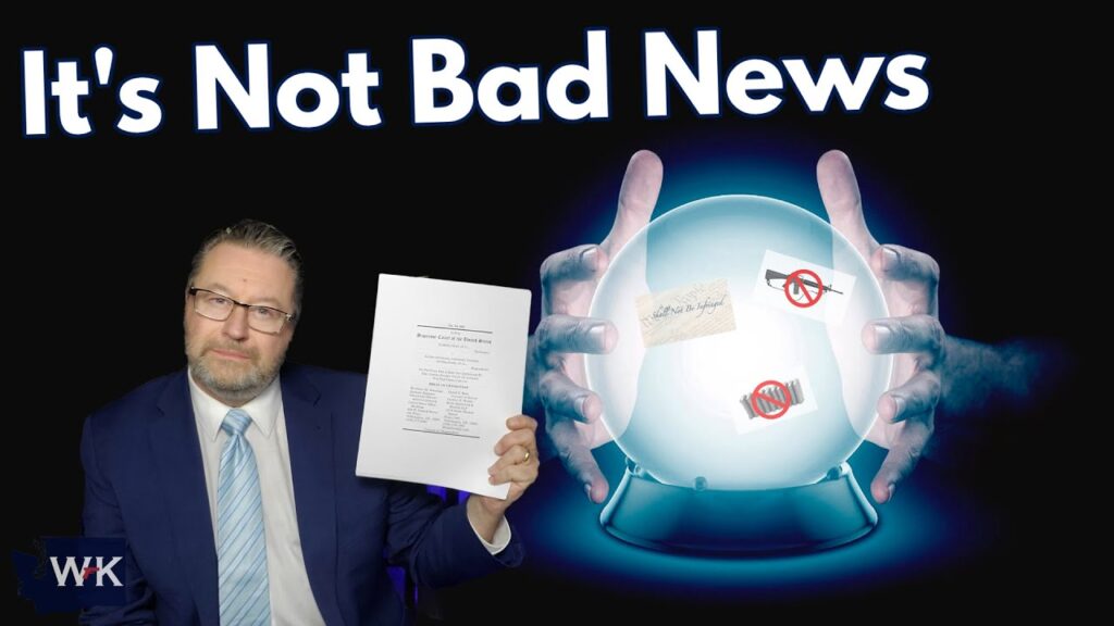 A man in a suit holds a document, standing next to a glowing crystal ball with hands around it. The text "It's Not Bad News" is displayed above. The ball has notes with symbols, including a crossed-out envelope and mug.
