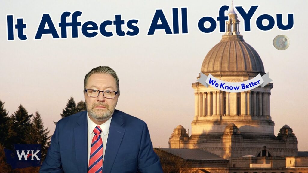 A man in a blue suit and red striped tie sits against a backdrop of a large domed building at sunset. Text reads, "It Affects All of You" and "We Know Better." Trees and a cloudy sky are visible in the background.