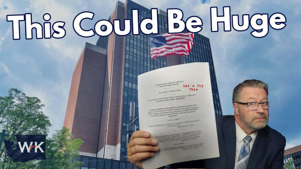A man in a suit holds up legal documents in front of a tall building with an American flag. The text reads “This Could Be Huge.” There is a WK logo in the bottom left corner.