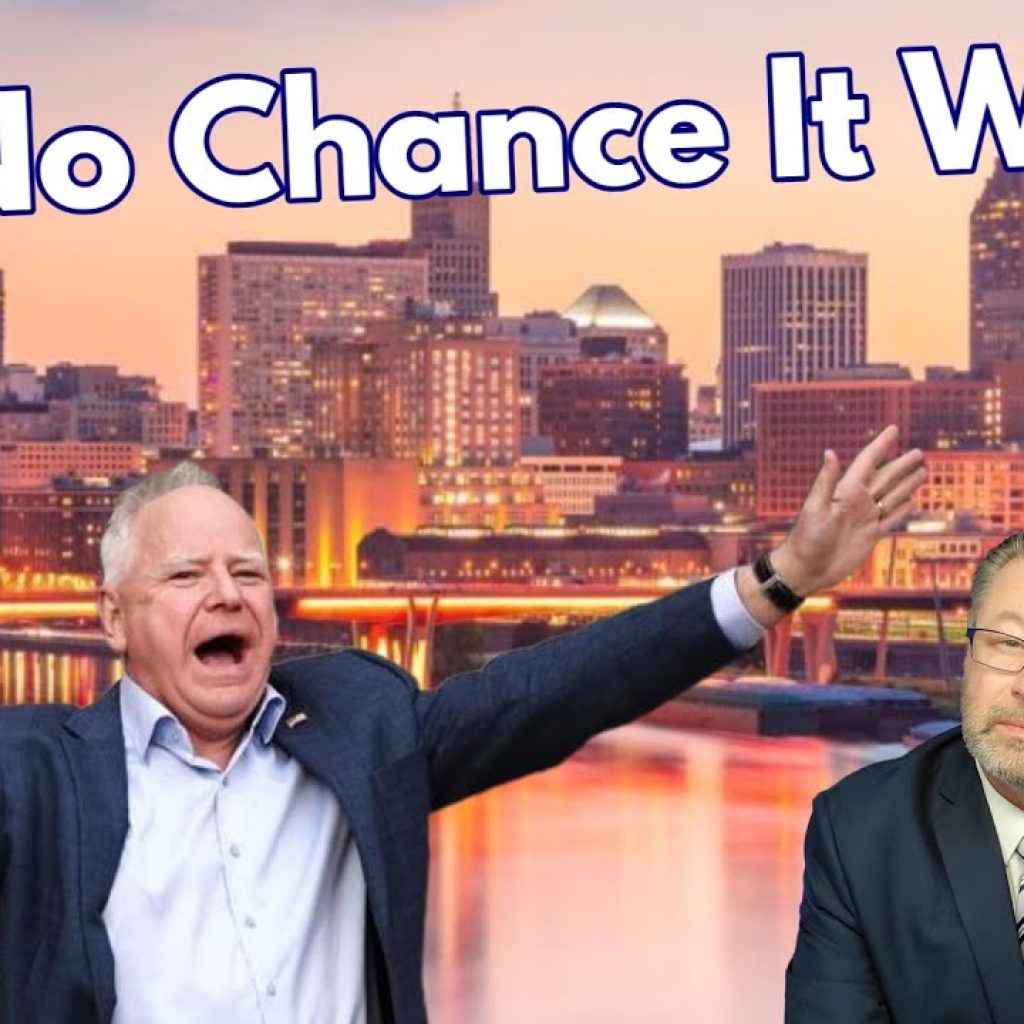 Two men in suits are in front of a city skyline at sunset. One man gestures energetically with open arms, while the other sits with a doubtful expression. Large text reads, "But No Chance It Works.