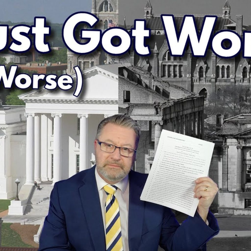 A man in a suit and glasses holds up a document. Behind him is a backdrop of government buildings. Large text reads: "It Just Got Worse (Way Worse)." The WK logo is in the bottom left corner.